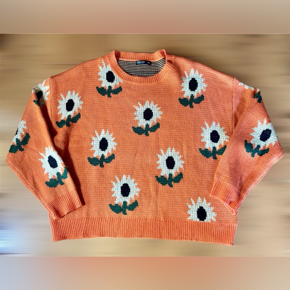 🌻Shein Curve Knit Funky Sunflower Cropped Sweater (?reversible?) Size 2X 🌻